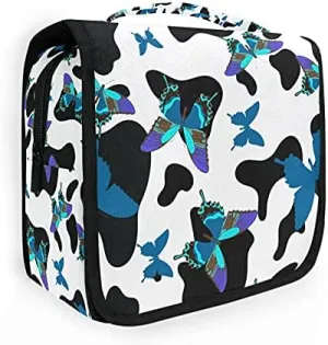 Hanging Toiletry Bag Black And White Cowhide With Butterflies Makeup Travel bag for Toiletries Portable Toiletry Organizer Bags Clear Toiletry Cosmetic Kit