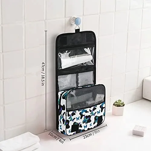 Hanging Toiletry Bag Black And White Cowhide With Butterflies Makeup Travel bag for Toiletries Portable Toiletry Organizer Bags Clear Toiletry Cosmetic Kit