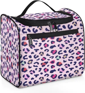 Hanging Toiletry Bag Colorful Leopard for Women Girls, Cosmetic Makeup Bag with Multi Compartments, Portable Travel Bag Organizer Large for Toiletries Accessories