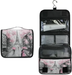 Hanging Toiletry Bag Eiffel Tower Paris Lovers Street Portable Travel Cosmetic Makeup Bag Bathroom Shower Shaving Kit Organizer Bag for Men Women