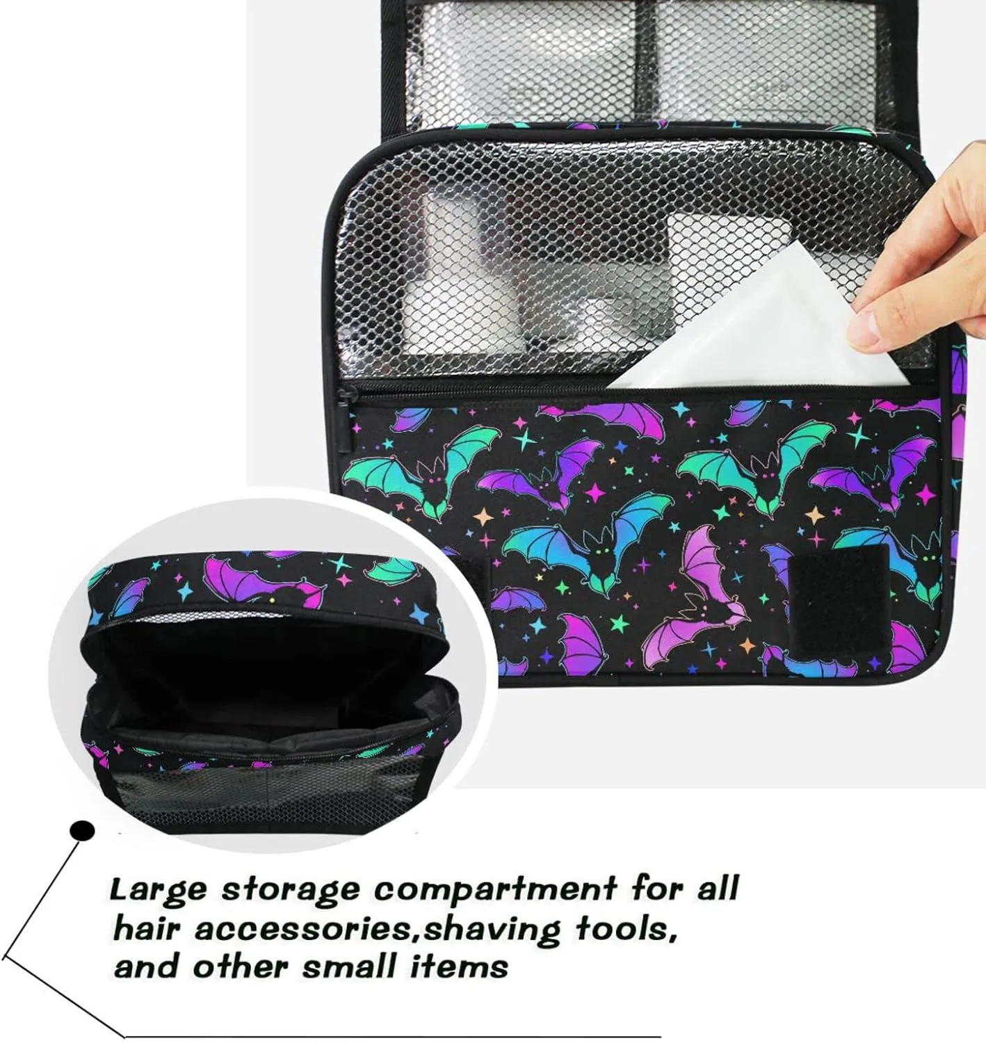 Hanging Toiletry Bag Halloween Luminous Bats Makeup Bag Travel bag for Toiletries Portable Toiletry Organizer Bags Toiletry Bag for Women Men, Travel-Essentials Toiletry Bag