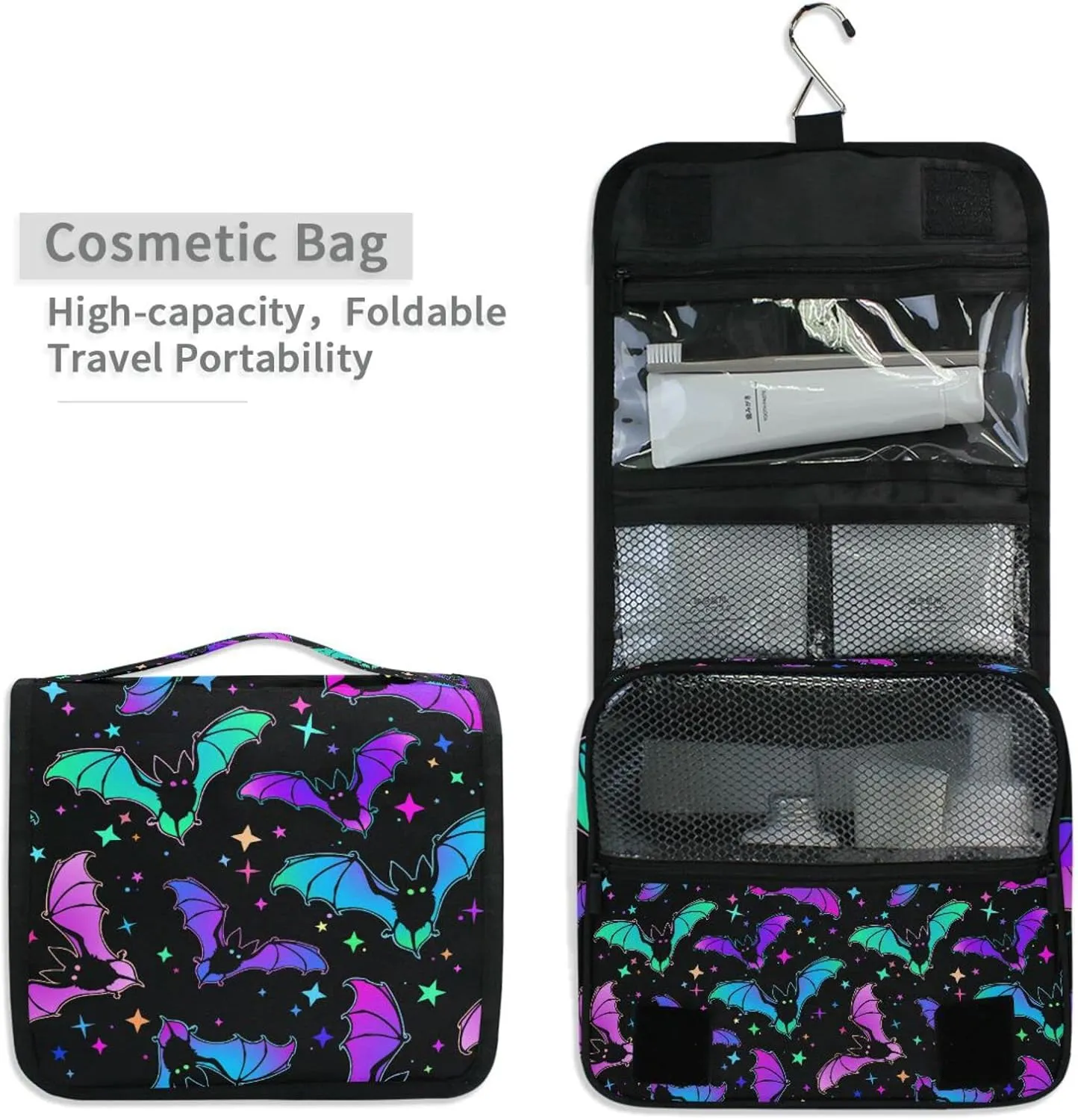 Hanging Toiletry Bag Halloween Luminous Bats Makeup Bag Travel bag for Toiletries Portable Toiletry Organizer Bags Toiletry Bag for Women Men, Travel-Essentials Toiletry Bag