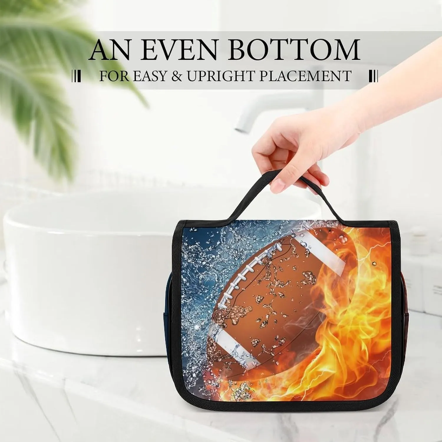 Hanging Toiletry Bag Large Capacity Hanging Wash Bag, Fire And Water American Football Sports Waterproof Travel Cosmetic Bag, Portable Makeup Bag Organizer for Women Men