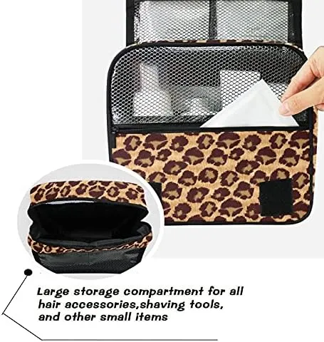Hanging Toiletry Bag Leopard Orange Brown Makeup Travel bag for Toiletries Portable Toiletry Organizer Bags Clear Toiletry Cosmetic Kit