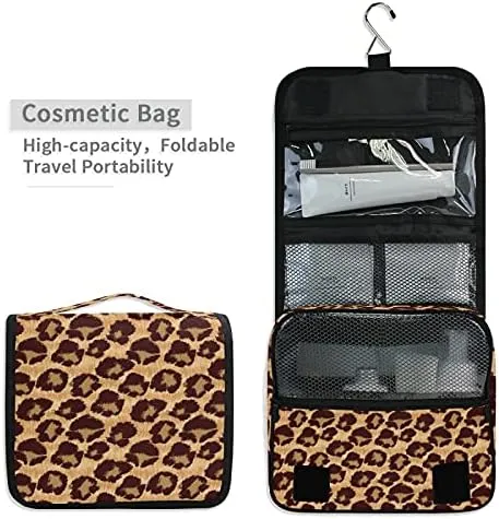 Hanging Toiletry Bag Leopard Orange Brown Makeup Travel bag for Toiletries Portable Toiletry Organizer Bags Clear Toiletry Cosmetic Kit