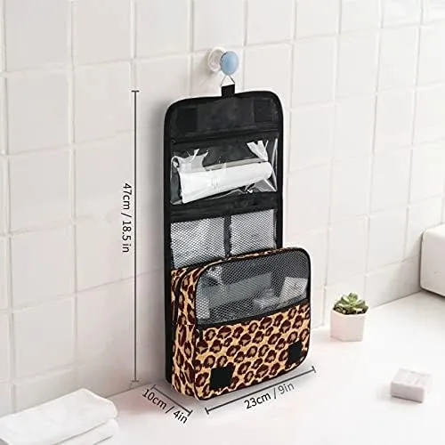 Hanging Toiletry Bag Leopard Orange Brown Makeup Travel bag for Toiletries Portable Toiletry Organizer Bags Clear Toiletry Cosmetic Kit