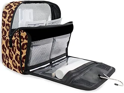 Hanging Toiletry Bag Leopard Orange Brown Makeup Travel bag for Toiletries Portable Toiletry Organizer Bags Clear Toiletry Cosmetic Kit