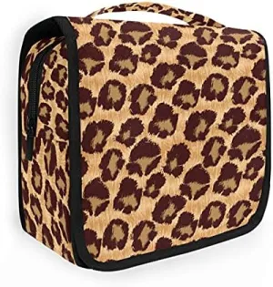 Hanging Toiletry Bag Leopard Orange Brown Makeup Travel bag for Toiletries Portable Toiletry Organizer Bags Clear Toiletry Cosmetic Kit