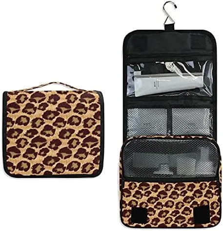 Hanging Toiletry Bag Leopard Orange Brown Makeup Travel bag for Toiletries Portable Toiletry Organizer Bags Clear Toiletry Cosmetic Kit