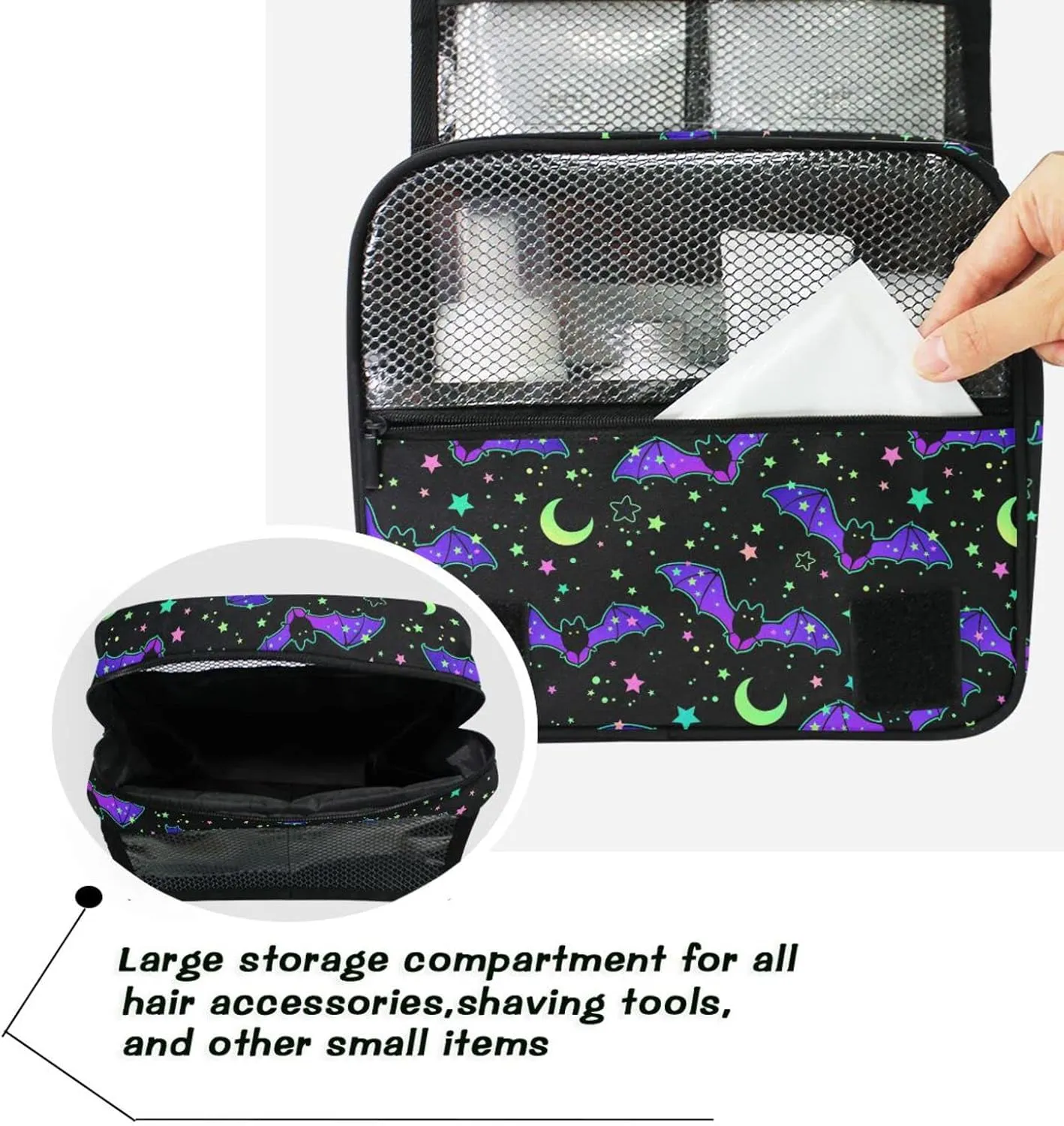 Hanging Toiletry Bag Magic Galaxy Bat Makeup Bag Travel bag for Toiletries Portable Toiletry Organizer Bags Toiletry Bag for Women Men, Travel-Essentials Toiletry Bag