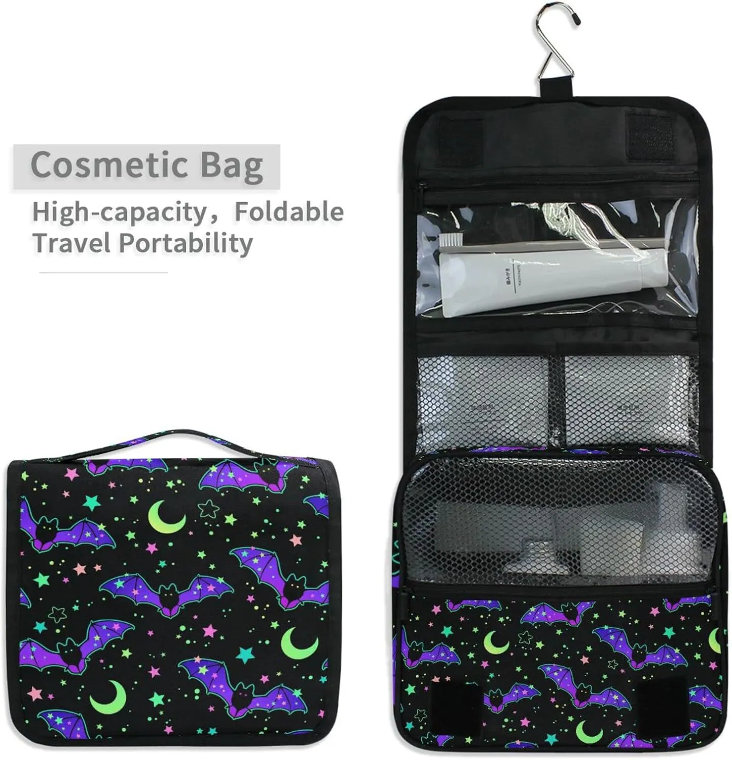 Hanging Toiletry Bag Magic Galaxy Bat Makeup Bag Travel bag for Toiletries Portable Toiletry Organizer Bags Toiletry Bag for Women Men, Travel-Essentials Toiletry Bag