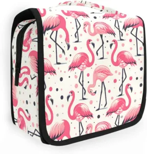 Hanging Toiletry Bag Pink Flamingos Polka Dot Travel Makeup bag for Toiletries Portable Travel Toiletry Organizer Cosmetic Bags with Hanging Hook