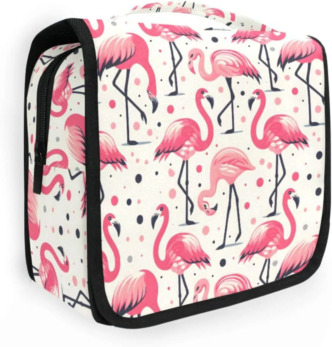 Hanging Toiletry Bag Pink Flamingos Polka Dot Travel Makeup bag for Toiletries Portable Travel Toiletry Organizer Cosmetic Bags with Hanging Hook