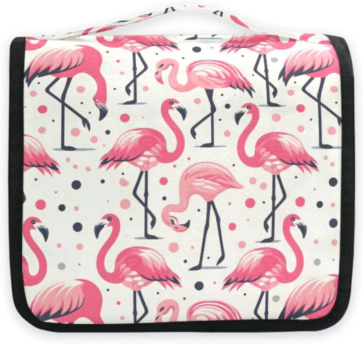 Hanging Toiletry Bag Pink Flamingos Polka Dot Travel Makeup bag for Toiletries Portable Travel Toiletry Organizer Cosmetic Bags with Hanging Hook