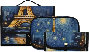 Hanging Toiletry with Bag Cosmetic Bag Eiffel Tower on Blue Background Toiletry with Brush Organizer Bag