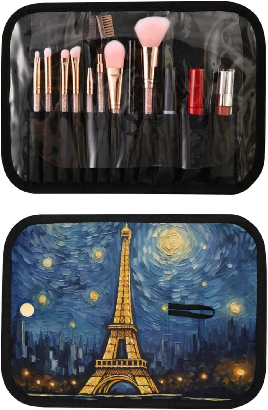 Hanging Toiletry with Bag Cosmetic Bag Eiffel Tower on Blue Background Toiletry with Brush Organizer Bag