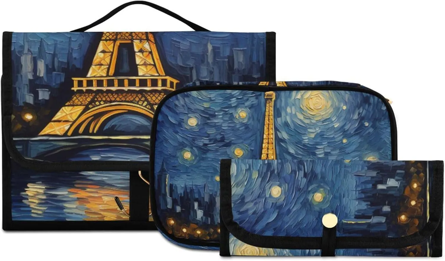 Hanging Toiletry with Bag Cosmetic Bag Eiffel Tower on Blue Background Toiletry with Brush Organizer Bag