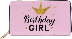 Happy Birthday Leather Wallet Phone Credit Card Money Holder with Many Rooms Zipper Purse for Women Men
