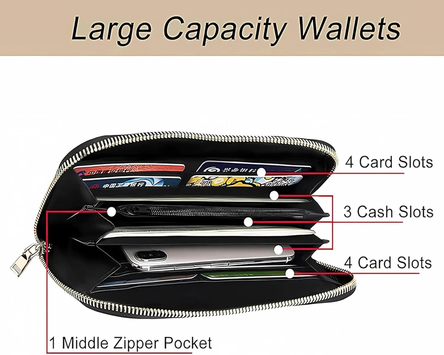 Happy Birthday Leather Wallet Phone Credit Card Money Holder with Many Rooms Zipper Purse for Women Men