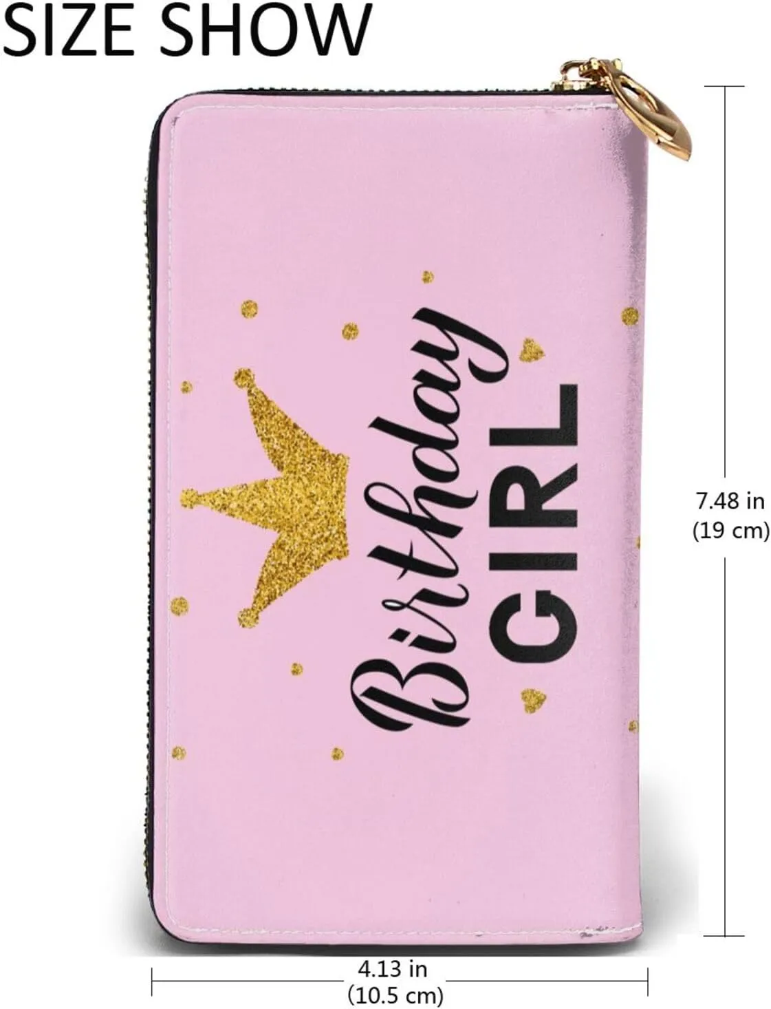 Happy Birthday Leather Wallet Phone Credit Card Money Holder with Many Rooms Zipper Purse for Women Men