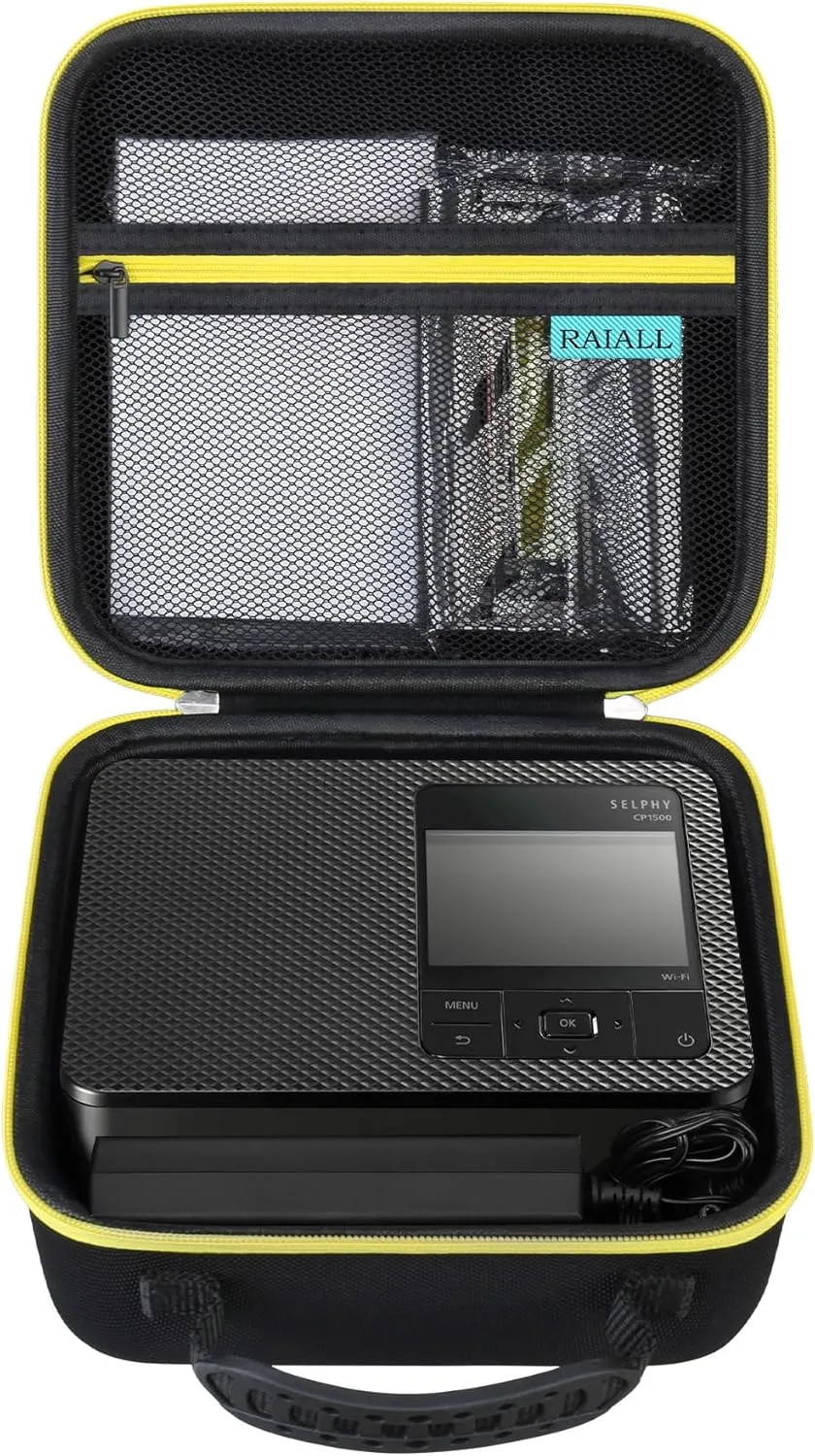 Hard Case for Canon Selphy CP1500 CP1300 CP1200 Wireless Color Photo Printer, Shockproof Protective Compact Travel Bag, Extra Space for Charger, Photo Paper, Memory Card and Battery, Black
