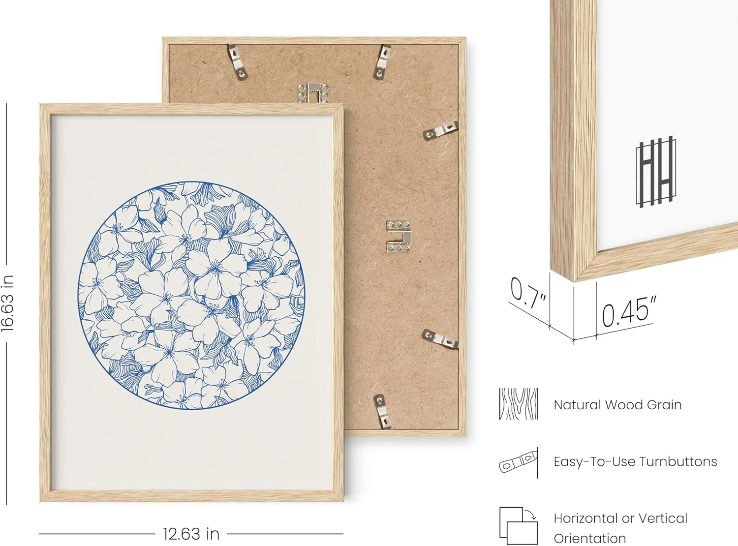 HAUS AND HUES Blue Floral Wall Art - Japanese Traditional Caligraphy Inspired Flower Print, Japandi Botanical Art for Bedroom or Office, 12x16 Beige Frame