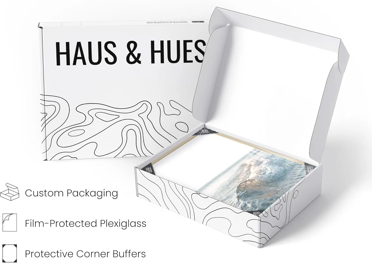 HAUS AND HUES Ocean Wall Art and Wave Poster - Wave Posters and Beach Art Ocean Posters, Hawaii Surfer Room Decor, Waves Print (Beige Frame, 12x16)