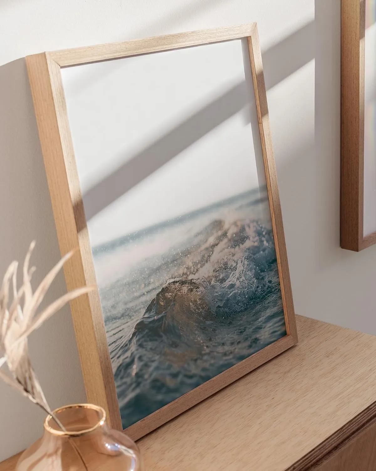 HAUS AND HUES Ocean Wall Art and Wave Poster - Wave Posters and Beach Art Ocean Posters, Hawaii Surfer Room Decor, Waves Print (Beige Frame, 12x16)