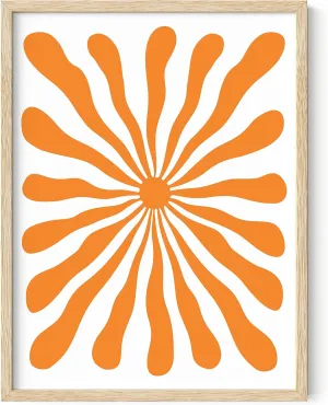 HAUS AND HUES Orange Abstract Sun Art - Bright Sunset Wall Decor, Colorful Wavy Print (Beige Frame, 12x16)