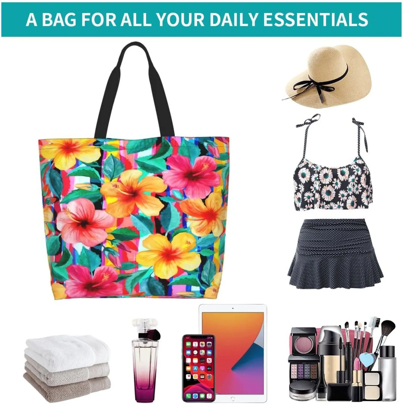 Hawaii Hawaiian Flower Tote Bag Reusable Shopping Bag Grocery Bags Fashion Shoulder Bag for Women Men