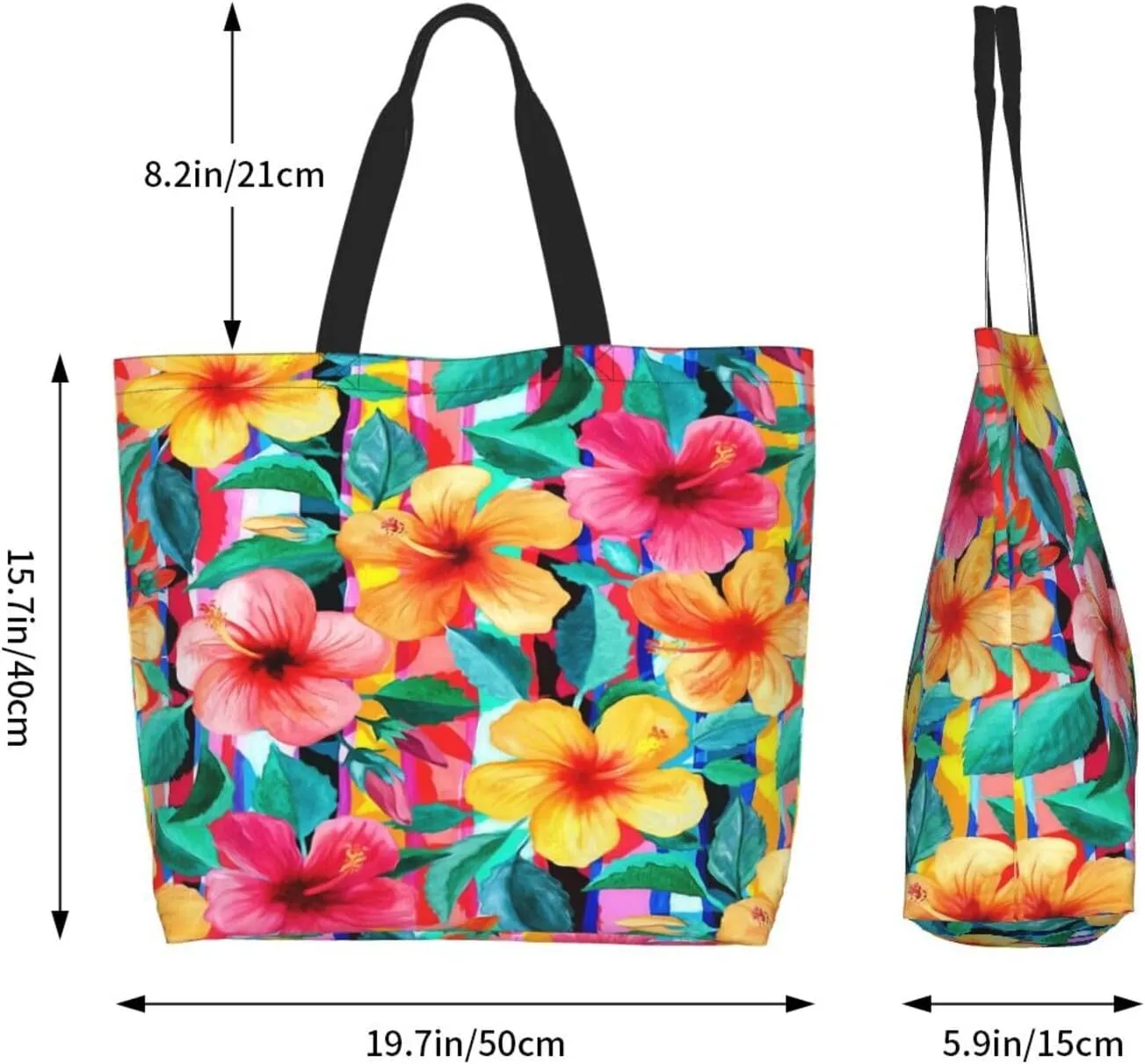 Hawaii Hawaiian Flower Tote Bag Reusable Shopping Bag Grocery Bags Fashion Shoulder Bag for Women Men