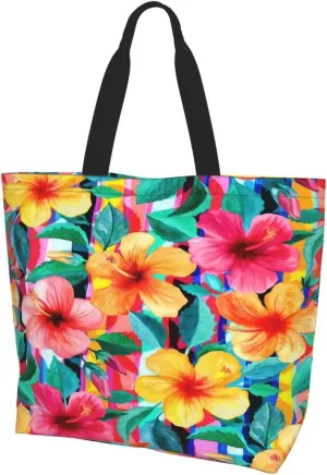 Hawaii Hawaiian Flower Tote Bag Reusable Shopping Bag Grocery Bags Fashion Shoulder Bag for Women Men