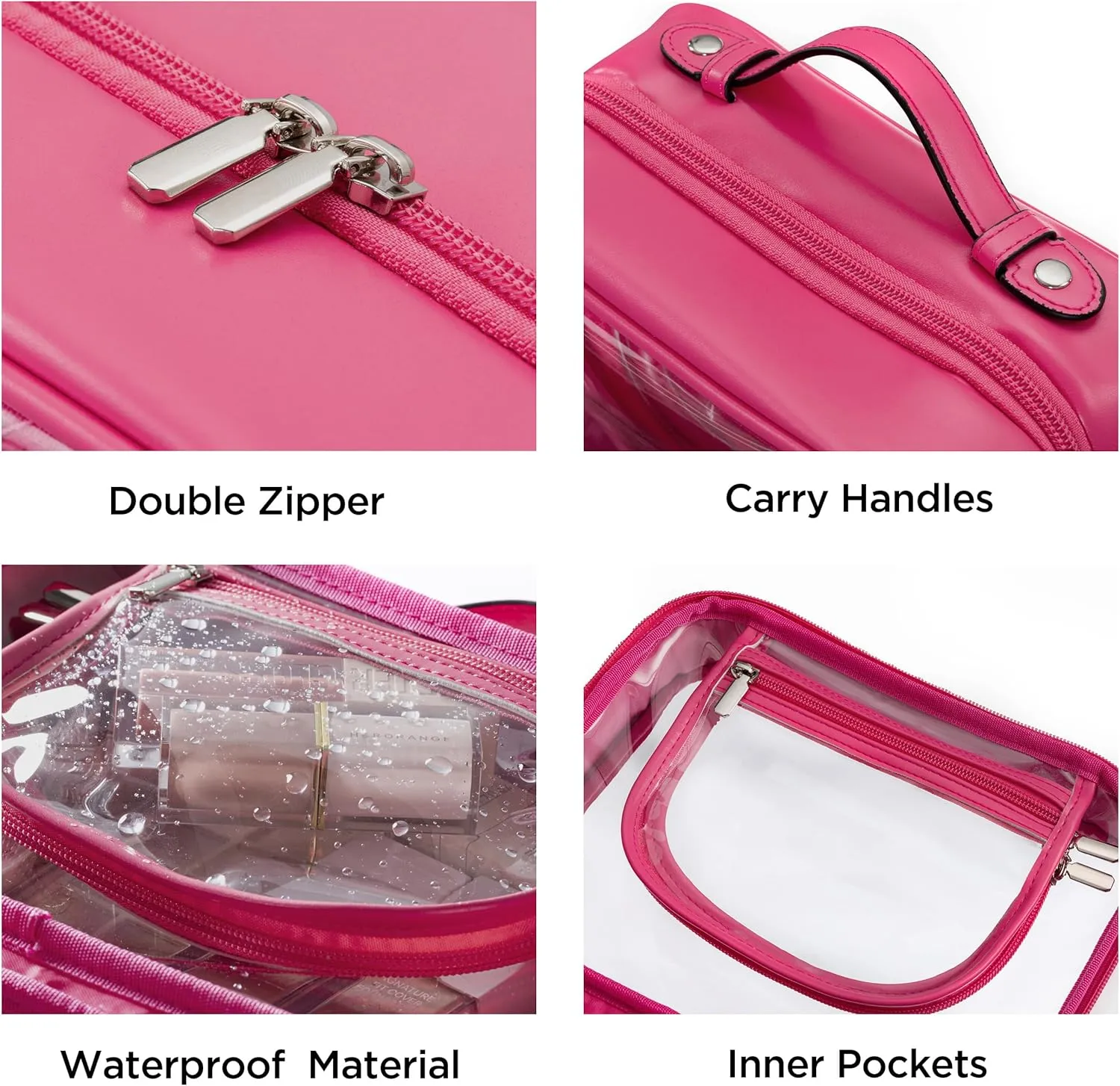 HBselect TSA Approved Toiletry Bag, Clear Makeup Bag Travel Toiletry Bag for Women Girls, Portable Waterproof Makeup Bag Organizer Cosmetic Bag Travel Accessories Essentials (Small Rose Red)