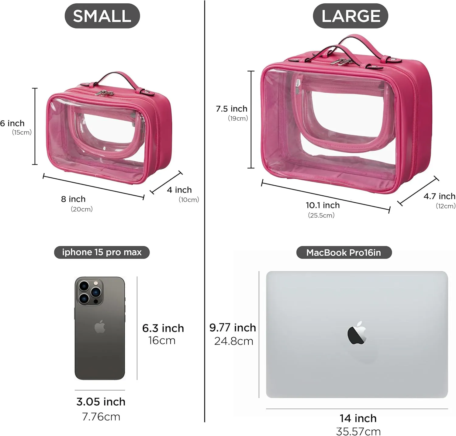 HBselect TSA Approved Toiletry Bag, Clear Makeup Bag Travel Toiletry Bag for Women Girls, Portable Waterproof Makeup Bag Organizer Cosmetic Bag Travel Accessories Essentials (Small Rose Red)