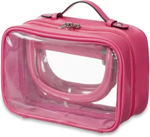 HBselect TSA Approved Toiletry Bag, Clear Makeup Bag Travel Toiletry Bag for Women Girls, Portable Waterproof Makeup Bag Organizer Cosmetic Bag Travel Accessories Essentials (Small Rose Red)