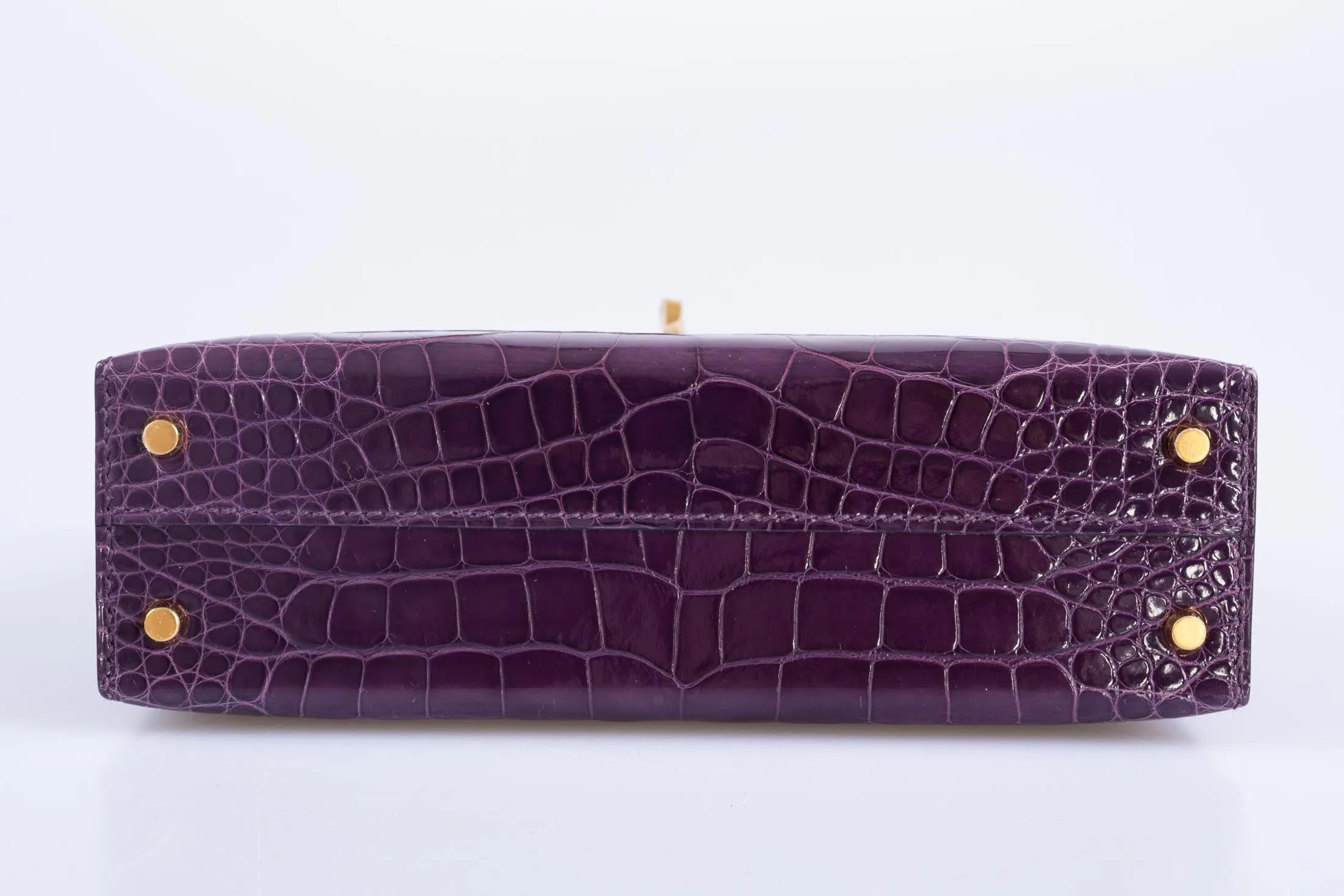 Hermès Mini Kelly 20 Cassis Shiny Alligator Gold Hardware
