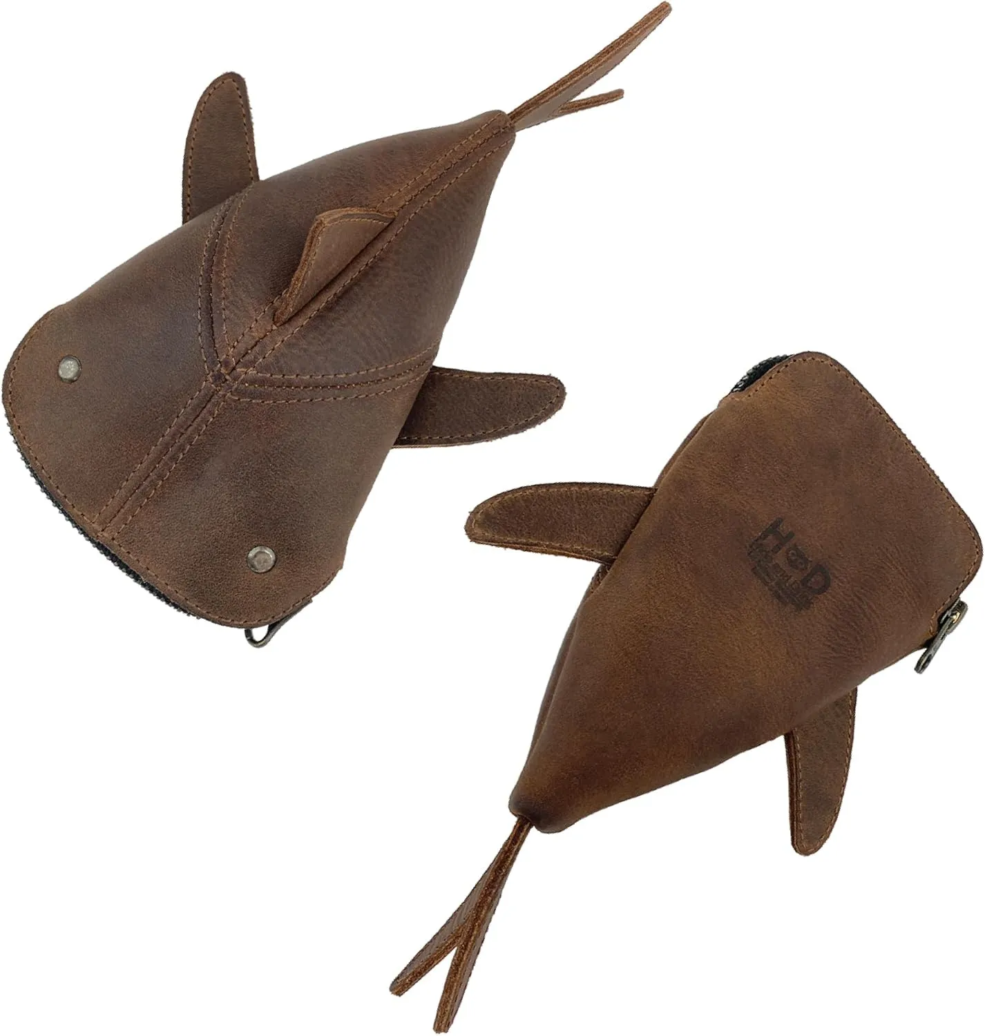 Hide & Drink, Zippered Coin Pouch, Shark Shaped Case, Stuffed Animal, Bank, Change Bag, Pencil Purse, Shark Shaped Cable Holder, Full Grain Leather, Handmade Wallet, Bourbon Brown