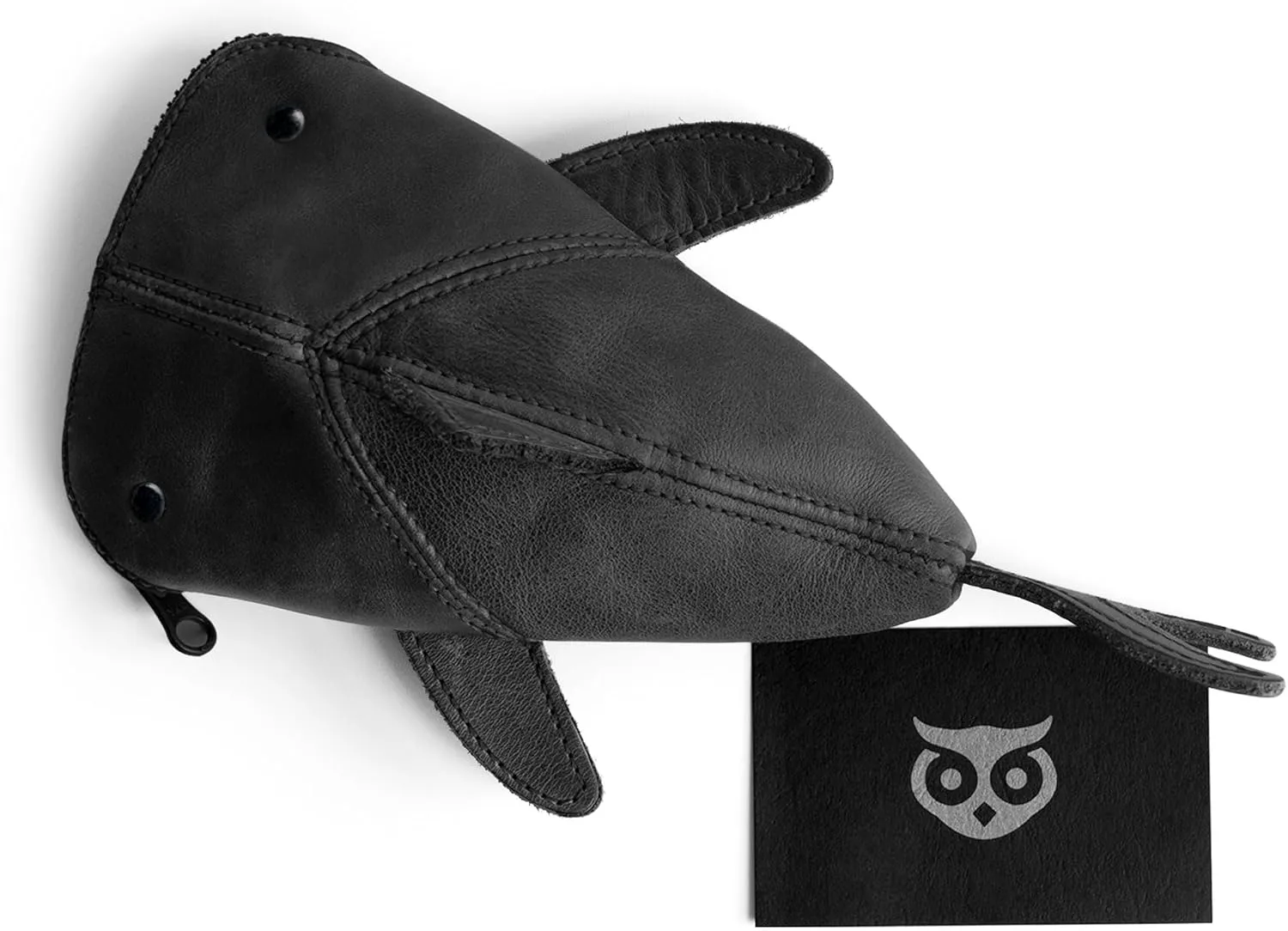 Hide & Drink, Zippered Coin Pouch, Shark Shaped Case, Stuffed Animal, Bank, Change Bag, Pencil Purse, Shark Shaped Cable Holder, Full Grain Leather, Handmade Wallet, Charcoal Black