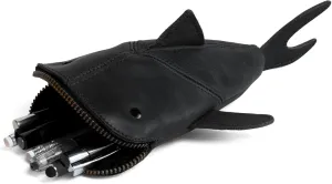 Hide & Drink, Zippered Coin Pouch, Shark Shaped Case, Stuffed Animal, Bank, Change Bag, Pencil Purse, Shark Shaped Cable Holder, Full Grain Leather, Handmade Wallet, Charcoal Black
