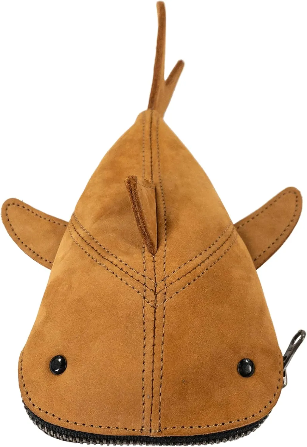 Hide & Drink, Zippered Coin Pouch, Shark Shaped Case, Stuffed Animal, Bank, Change Bag, Pencil Purse, Shark Shaped Cable Holder, Full Grain Leather, Handmade Wallet, Old Tobacco