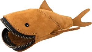 Hide & Drink, Zippered Coin Pouch, Shark Shaped Case, Stuffed Animal, Bank, Change Bag, Pencil Purse, Shark Shaped Cable Holder, Full Grain Leather, Handmade Wallet, Old Tobacco
