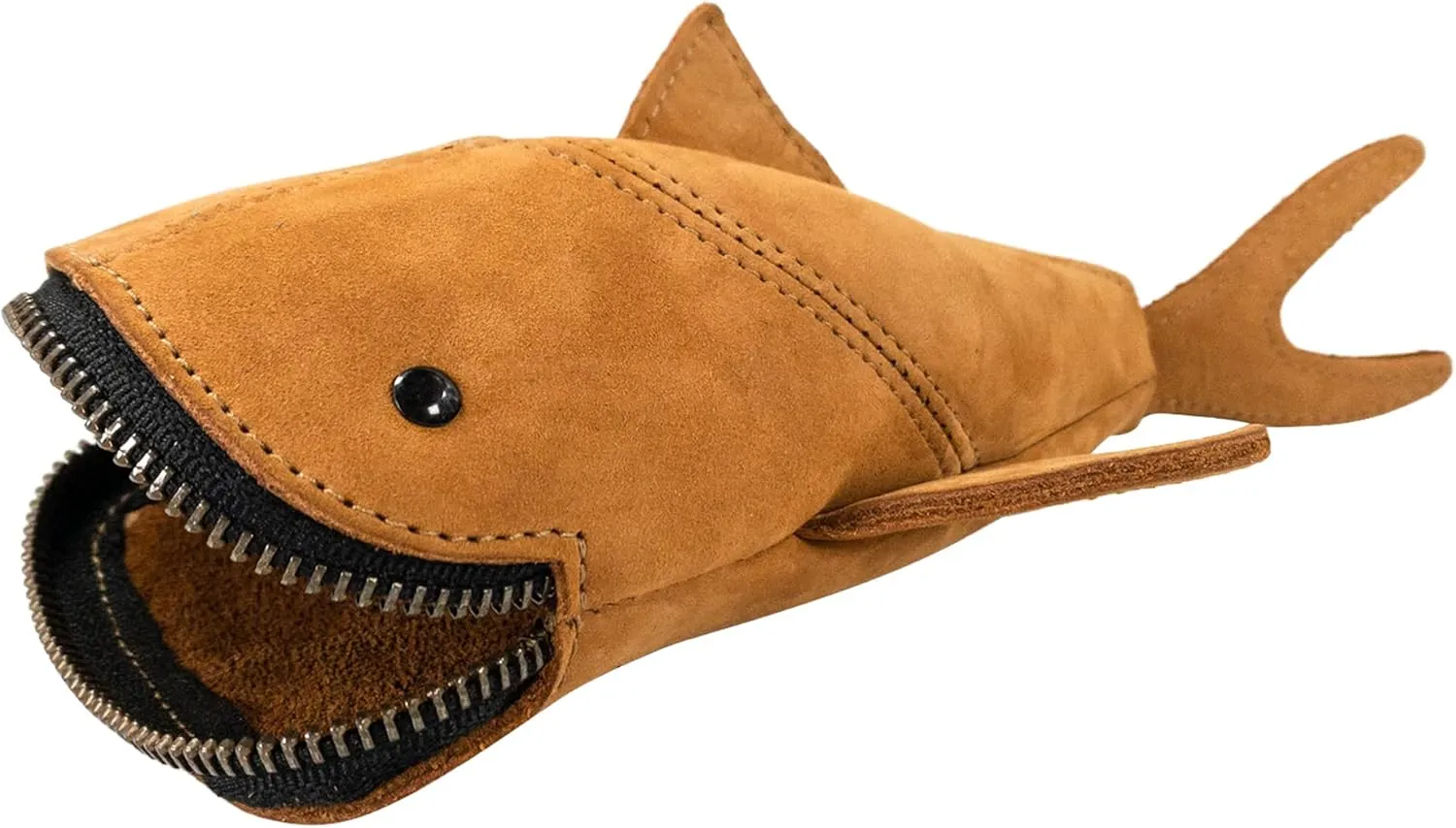 Hide & Drink, Zippered Coin Pouch, Shark Shaped Case, Stuffed Animal, Bank, Change Bag, Pencil Purse, Shark Shaped Cable Holder, Full Grain Leather, Handmade Wallet, Old Tobacco