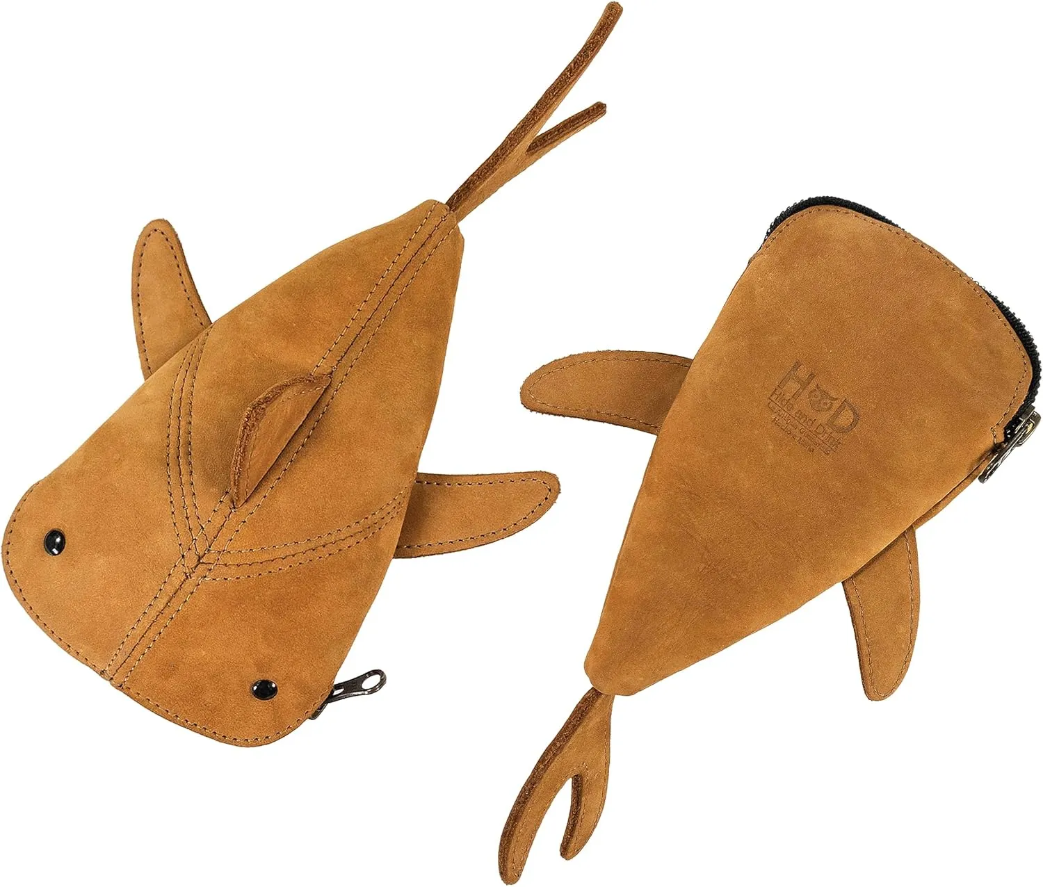 Hide & Drink, Zippered Coin Pouch, Shark Shaped Case, Stuffed Animal, Bank, Change Bag, Pencil Purse, Shark Shaped Cable Holder, Full Grain Leather, Handmade Wallet, Old Tobacco