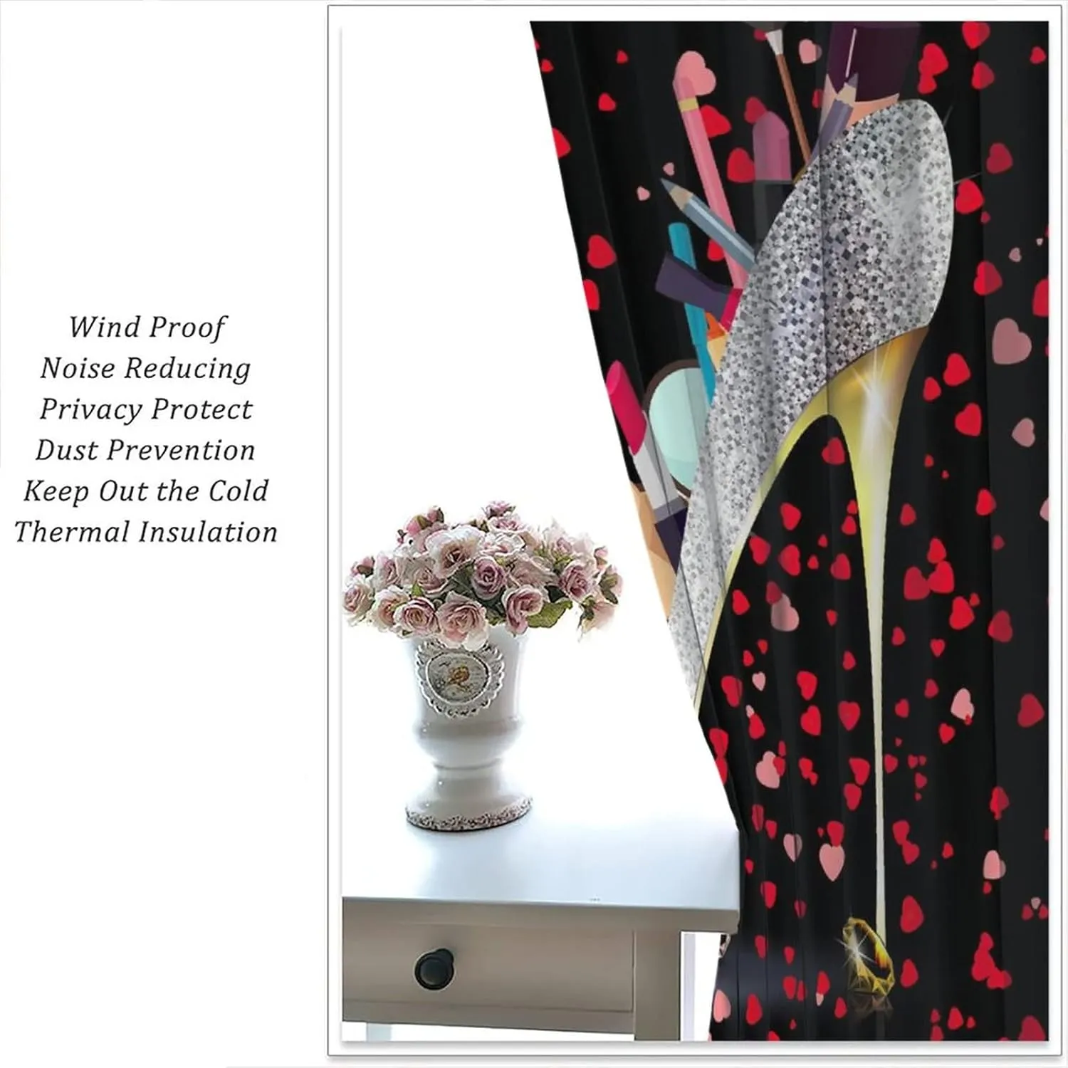 High Heels Curtains Lip Beautiful Women Fashion Cosmetics Theme Rod Pocket Blackout Window Drapes 2 Panels Set for Bedroom Living Room Decor 42x63in