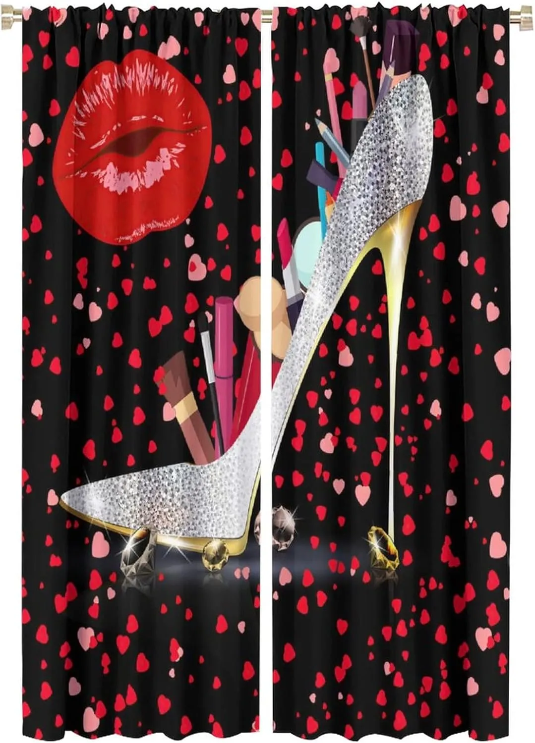 High Heels Curtains Lip Beautiful Women Fashion Cosmetics Theme Rod Pocket Blackout Window Drapes 2 Panels Set for Bedroom Living Room Decor 42x63in