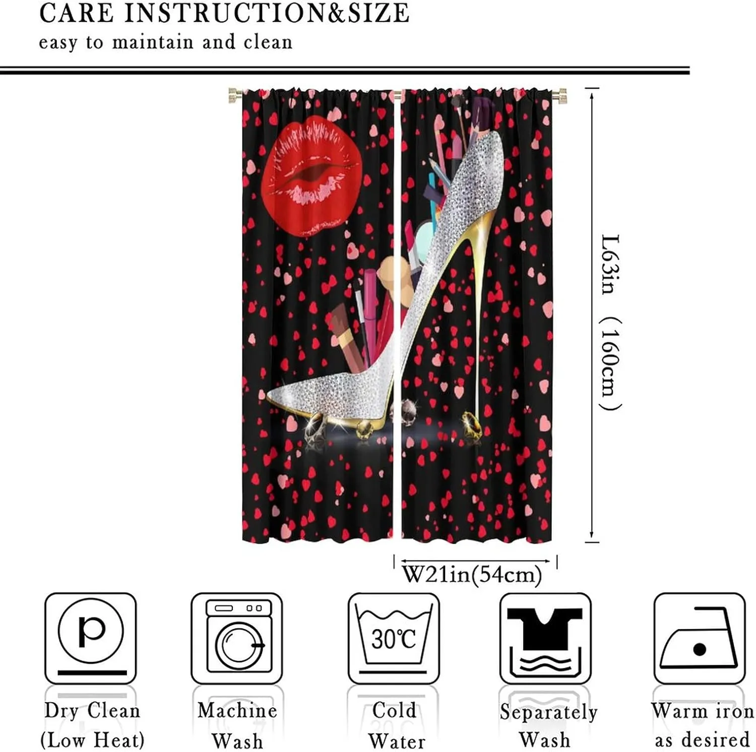 High Heels Curtains Lip Beautiful Women Fashion Cosmetics Theme Rod Pocket Blackout Window Drapes 2 Panels Set for Bedroom Living Room Decor 42x63in