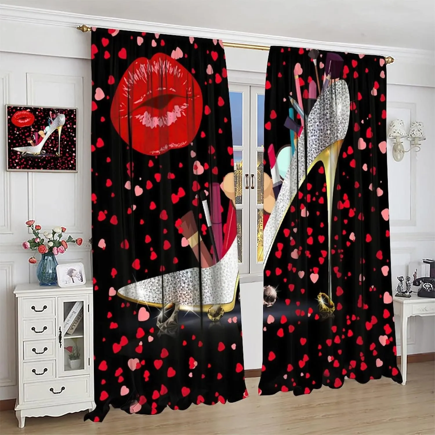 High Heels Curtains Lip Beautiful Women Fashion Cosmetics Theme Rod Pocket Blackout Window Drapes 2 Panels Set for Bedroom Living Room Decor 42x63in