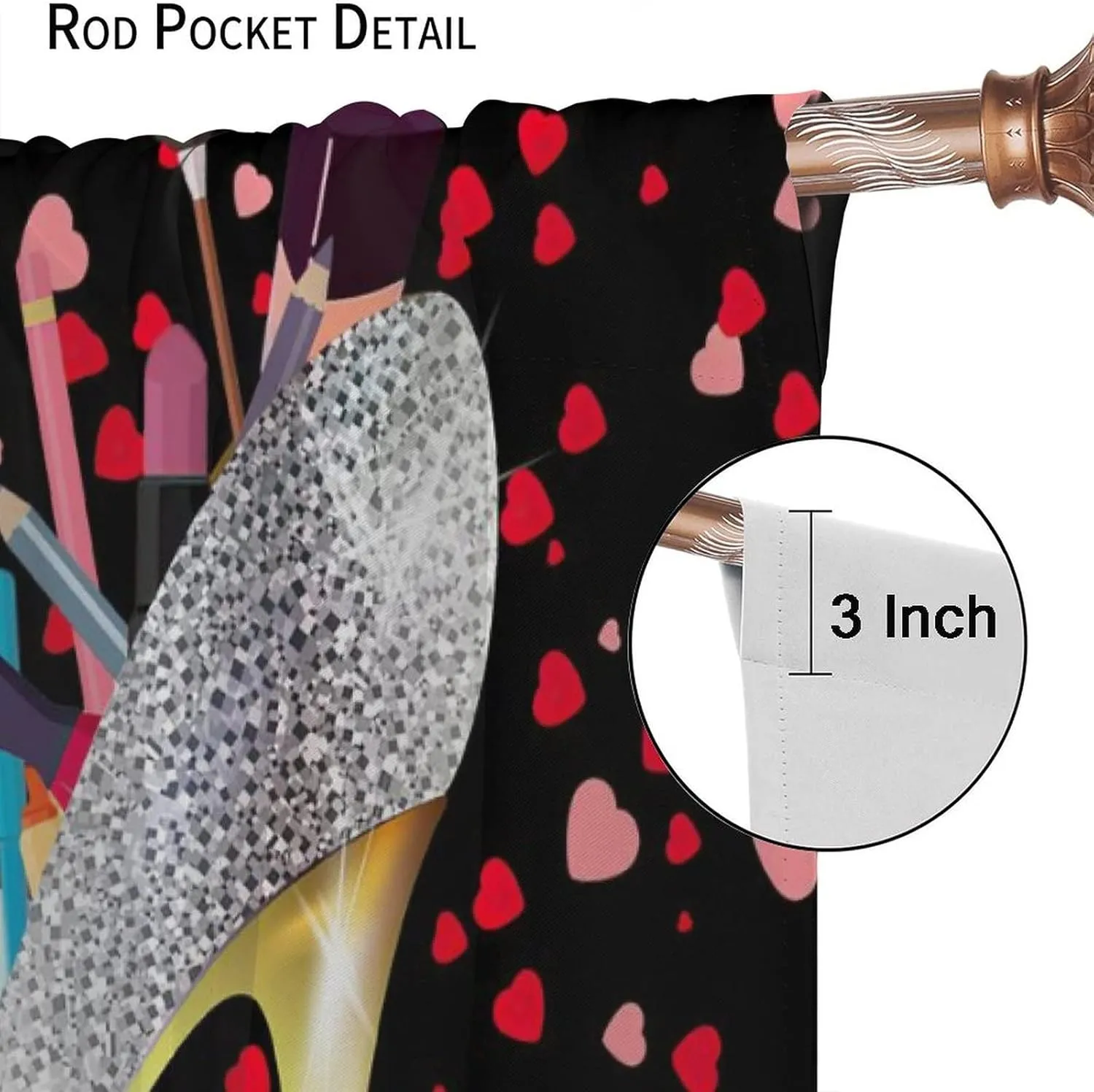 High Heels Curtains Lip Beautiful Women Fashion Cosmetics Theme Rod Pocket Blackout Window Drapes 2 Panels Set for Bedroom Living Room Decor 42x63in