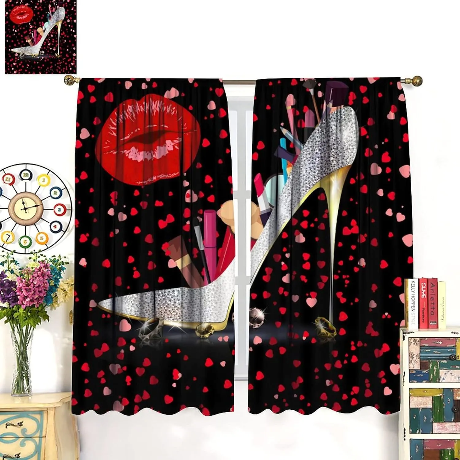 High Heels Curtains Lip Beautiful Women Fashion Cosmetics Theme Rod Pocket Blackout Window Drapes 2 Panels Set for Bedroom Living Room Decor 42x63in