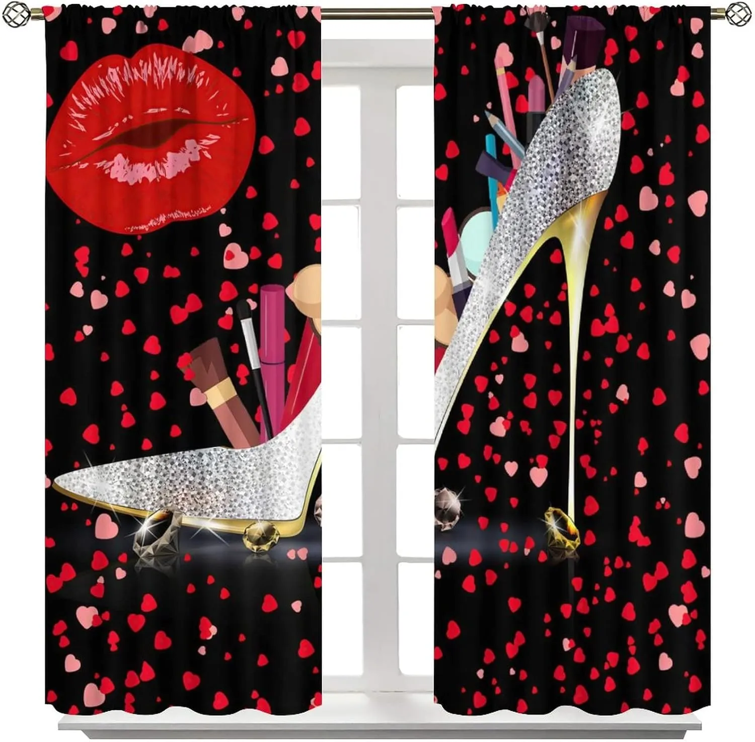 High Heels Curtains Lip Beautiful Women Fashion Cosmetics Theme Rod Pocket Blackout Window Drapes 2 Panels Set for Bedroom Living Room Decor 42x63in